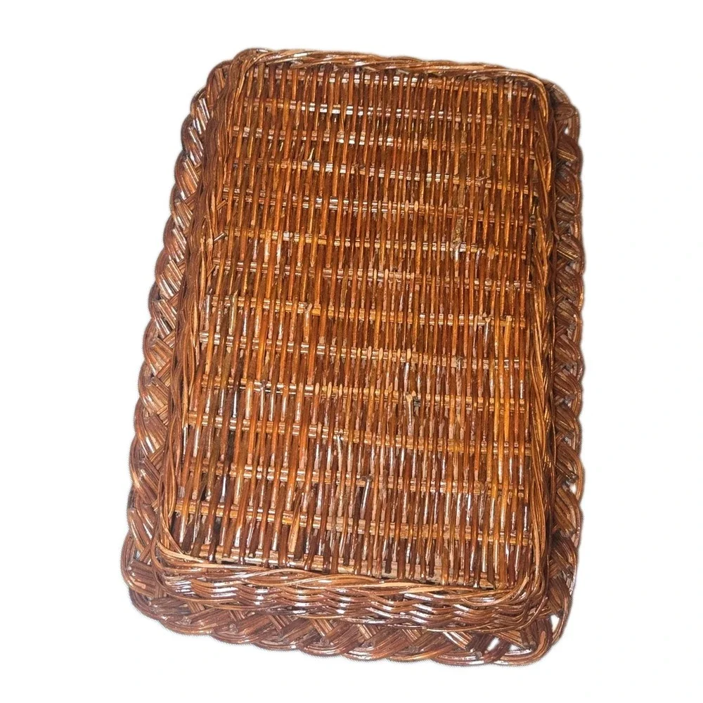 VTG Wicker Serving Tray Rectangular Woven Basket Braided Rim Coffee Table 13x9